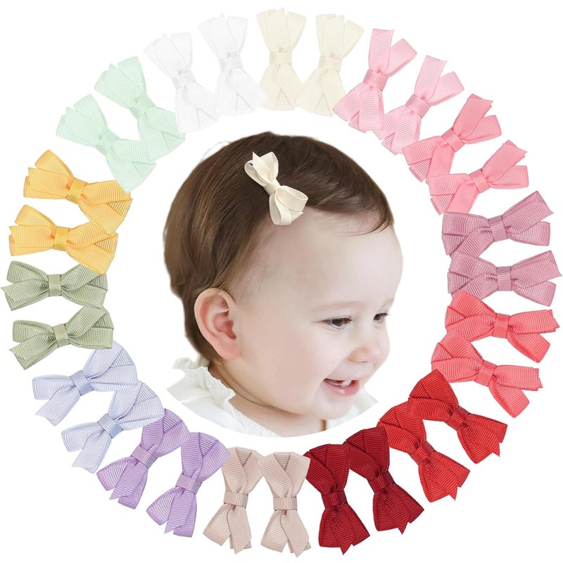 DED 28PCS 2.2" Fully Lined Baby Bows Hair Pins Tiny Hair Clips Fine Hair for Girls Infants Toddlers Set of 14 Pairs - Image 1